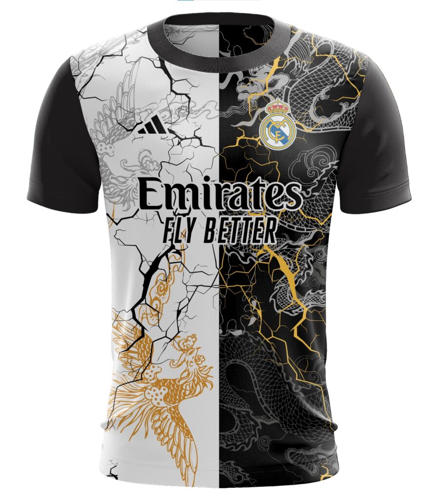 Customize Real Madrid Edition Black Gold Texture Soccer Jersey