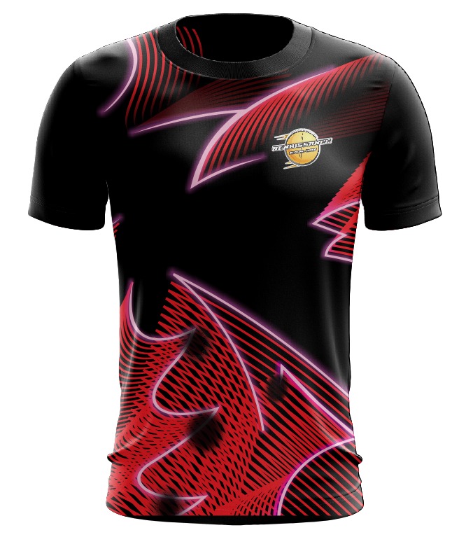 Inferno Blaze Jersey – sharp red and neon patterns igniting on a black base.