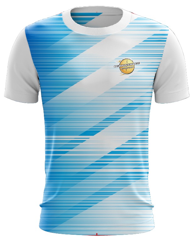 Aqua Stride Jersey – clean gradient stripes in light blue and white for a fast, sleek look.