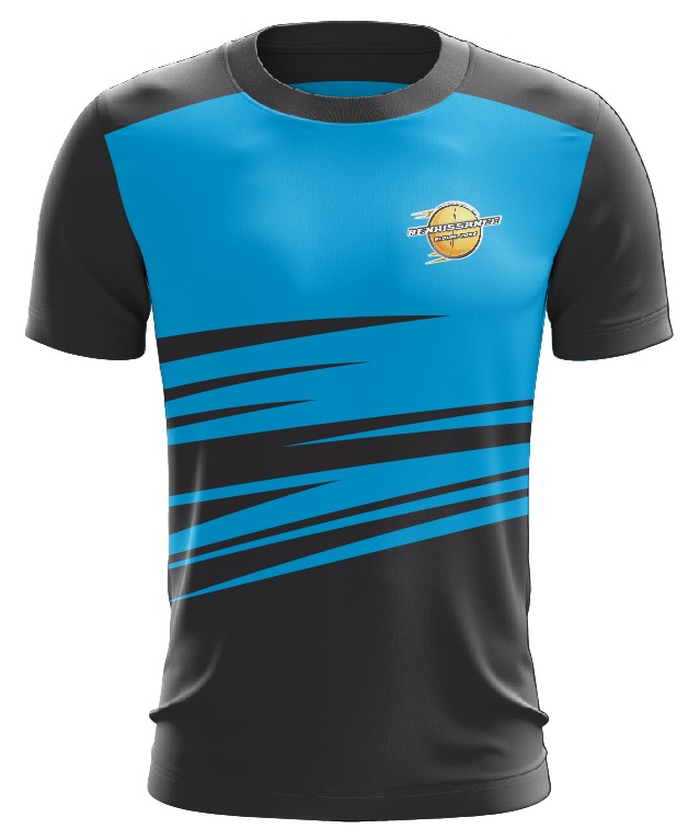 Aqua Strike Jersey 🔥 – Sleek black & aqua blue combo with speed-inspired streaks.